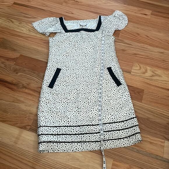 ECI dotted dress square neck split sleeve silky black trim size 4 - Picture 4 of 7